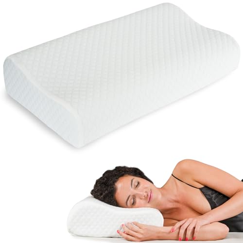 Flowen® Cuscino Cervicale in Memory Foam con Lavanda – Supporto Ergonomico per Collo, Traspirante, Antirussamento, Ipoallergenico, Fodera Lavabile