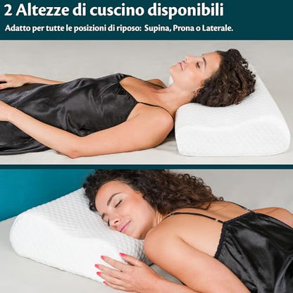 Flowen® Cuscino Cervicale in Memory Foam con Lavanda – Supporto Ergonomico per Collo, Traspirante, Antirussamento, Ipoallergenico, Fodera Lavabile